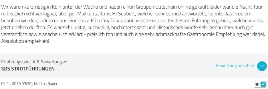 SDS STADTFÜHRUNGEN Sascha Seubert Kundenstimme Bewertung review