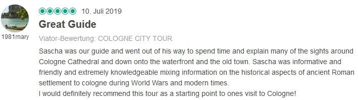 Review SDS STADTFÜHRUNGEN Sascha Seubert City tours Cologne Bonn Aachen Würzburg - definitely recommend this tour
