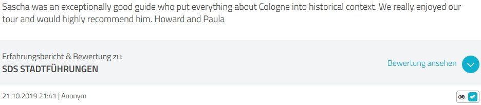 Review SDS STADTFÜHRUNGEN Sascha Seubert City tours Cologne Bonn Aachen Würzburg - exceptionally good guide