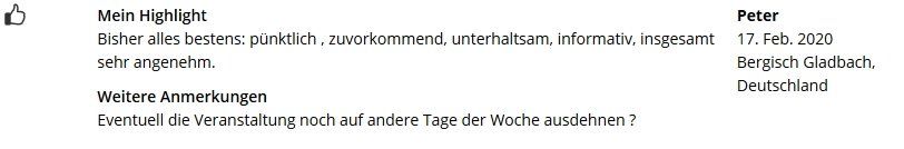 Kundenbewertung SDS STADTFÜHRUNGEN