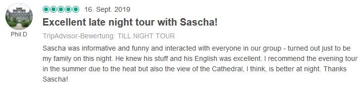 Review SDS STADTFÜHRUNGEN Sascha Seubert City tours Cologne Bonn Aachen Würzburg - excellent late night  tour