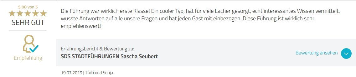 SDS STADTFÜHRUNGEN Sascha Seubert Kundenstimme Bewertung review