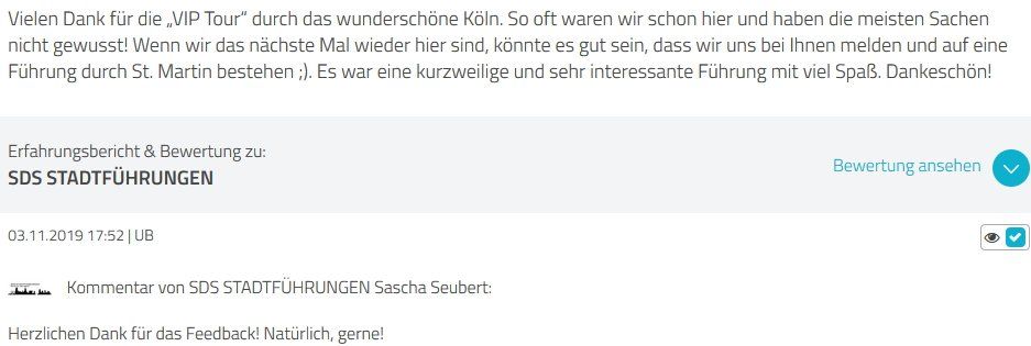 SDS STADTFÜHRUNGEN Sascha Seubert Kundenstimme Bewertung review