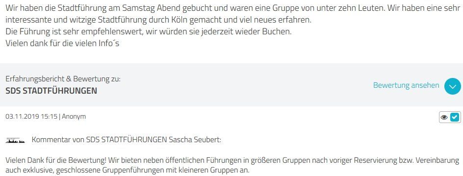 SDS STADTFÜHRUNGEN Sascha Seubert Kundenstimme Bewertung review