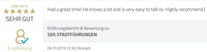 Review SDS STADTFÜHRUNGEN Sascha Seubert City tours Cologne Bonn Aachen Würzburg - had a great time