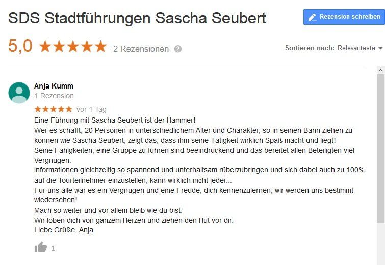 SDS STADTFÜHRUNGEN Sascha Seubert Kundenstimme Bewertung review