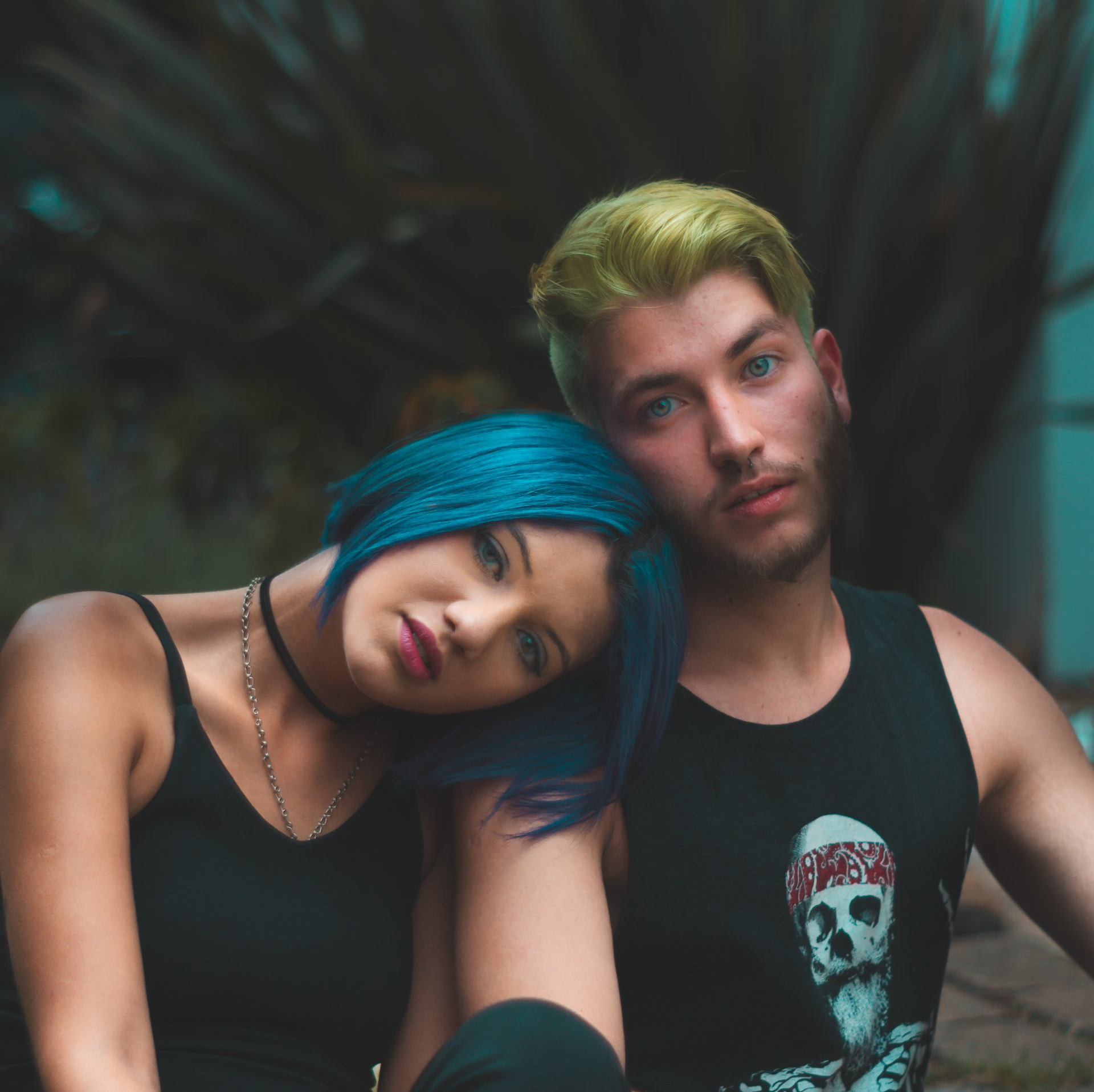 Couple with brightly coloured hair