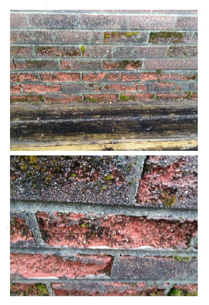 deterioration of dirty house surface Michigan. Rotten bricks
