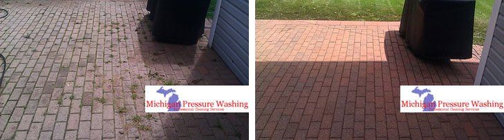 removing dirt and weeds Michigan Brick patio washing Michigan