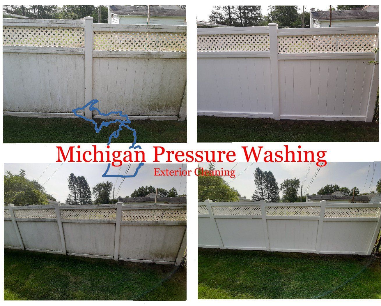 Vinyl fencing washing. Mold and mildew stain removal. Michigan Pressure Washing Exterior Cleaning