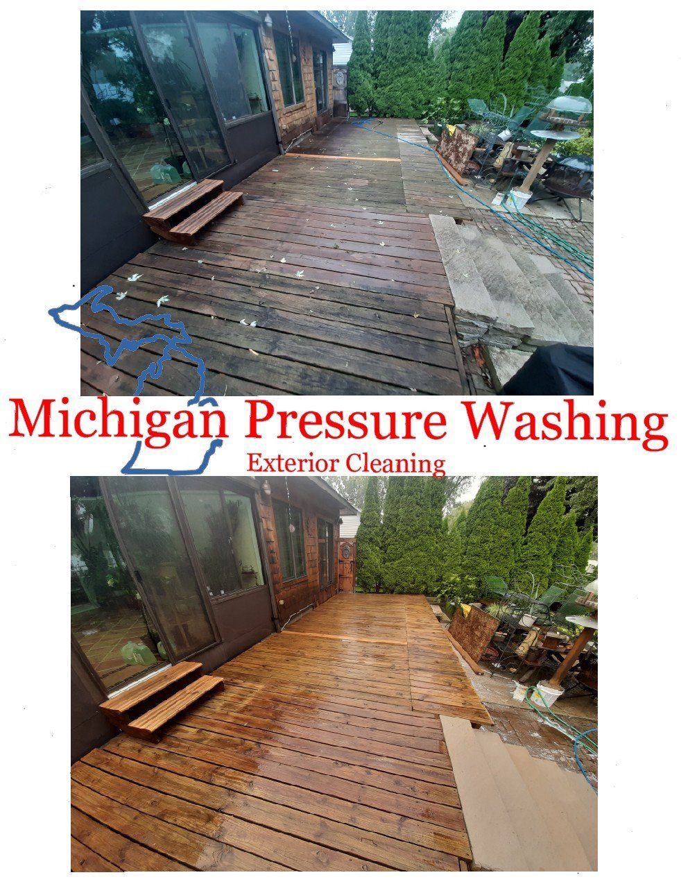 Wood deck washing, Wood fencing washing Michigan Pressure Washing Exterior Cleaning