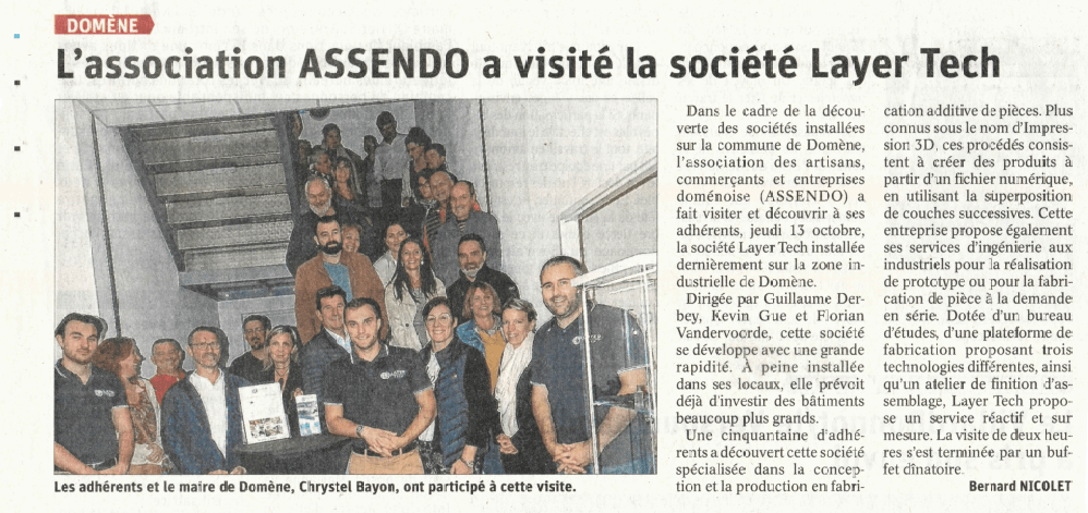 Image d'un article du dauphiné qui présente un évênement assendo dans les locaux LayerTech