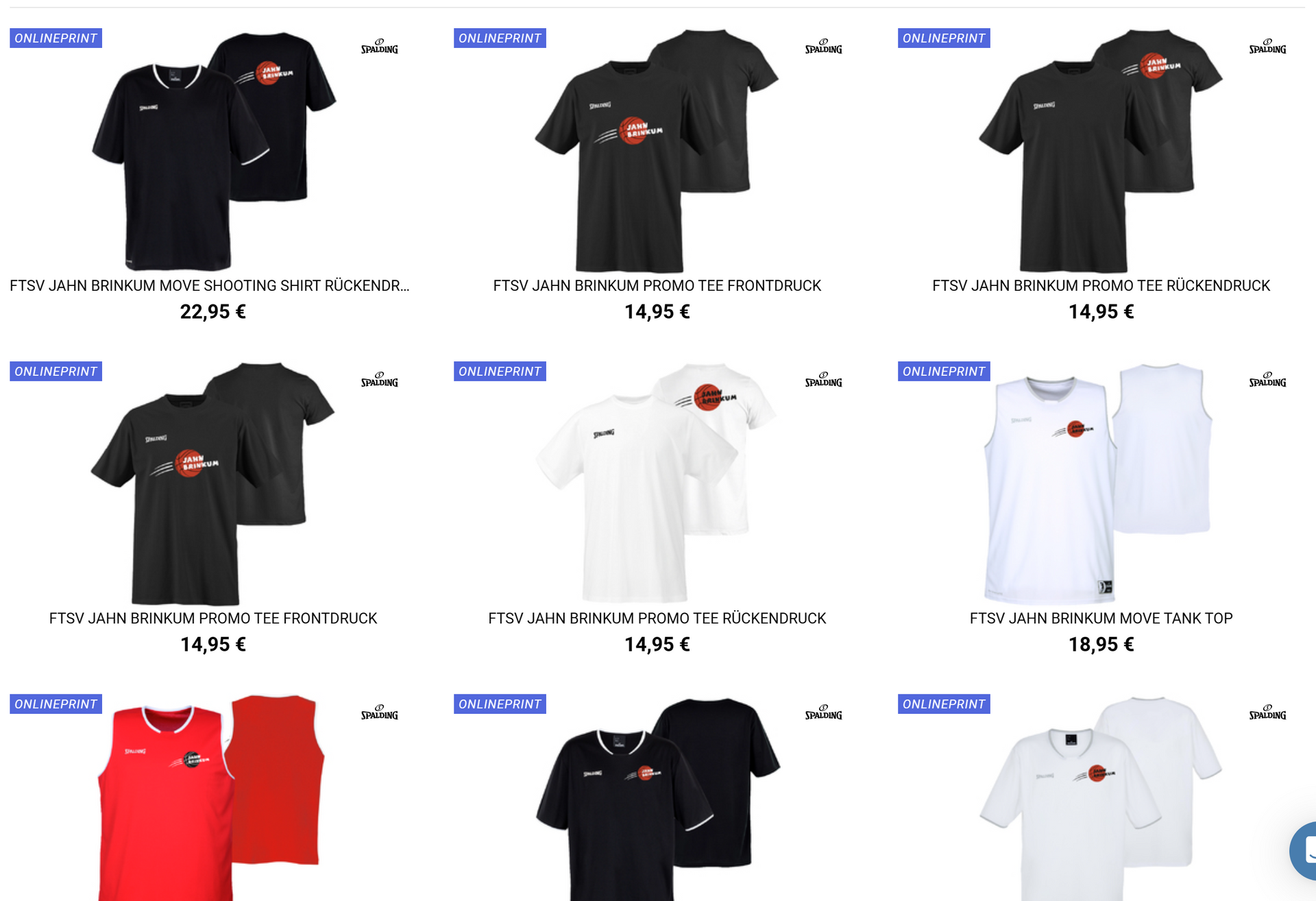 Screenshot vom Shop mit der Vereinskollektion