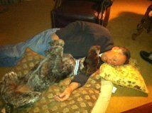 Man Sleeping with His Puppy Dog