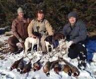 Pheasants, German Shorthaired Pointers, and their Owners after a Hunt