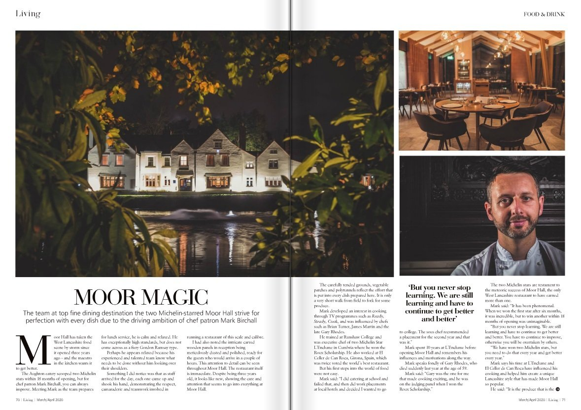 Feature about Moor Hall in West Lancs Living magazine