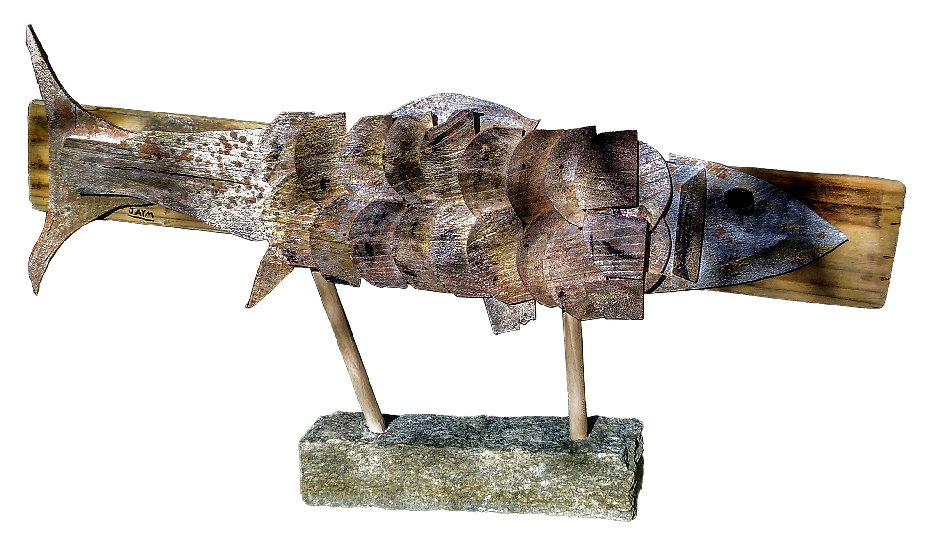 Poisson avec des écailles en bois de palettes
