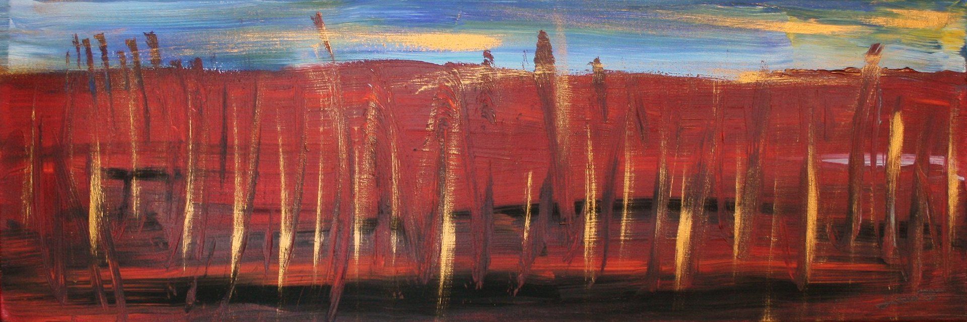 Donne l'impression d'un désert, cette acrylique est signé Jaym.