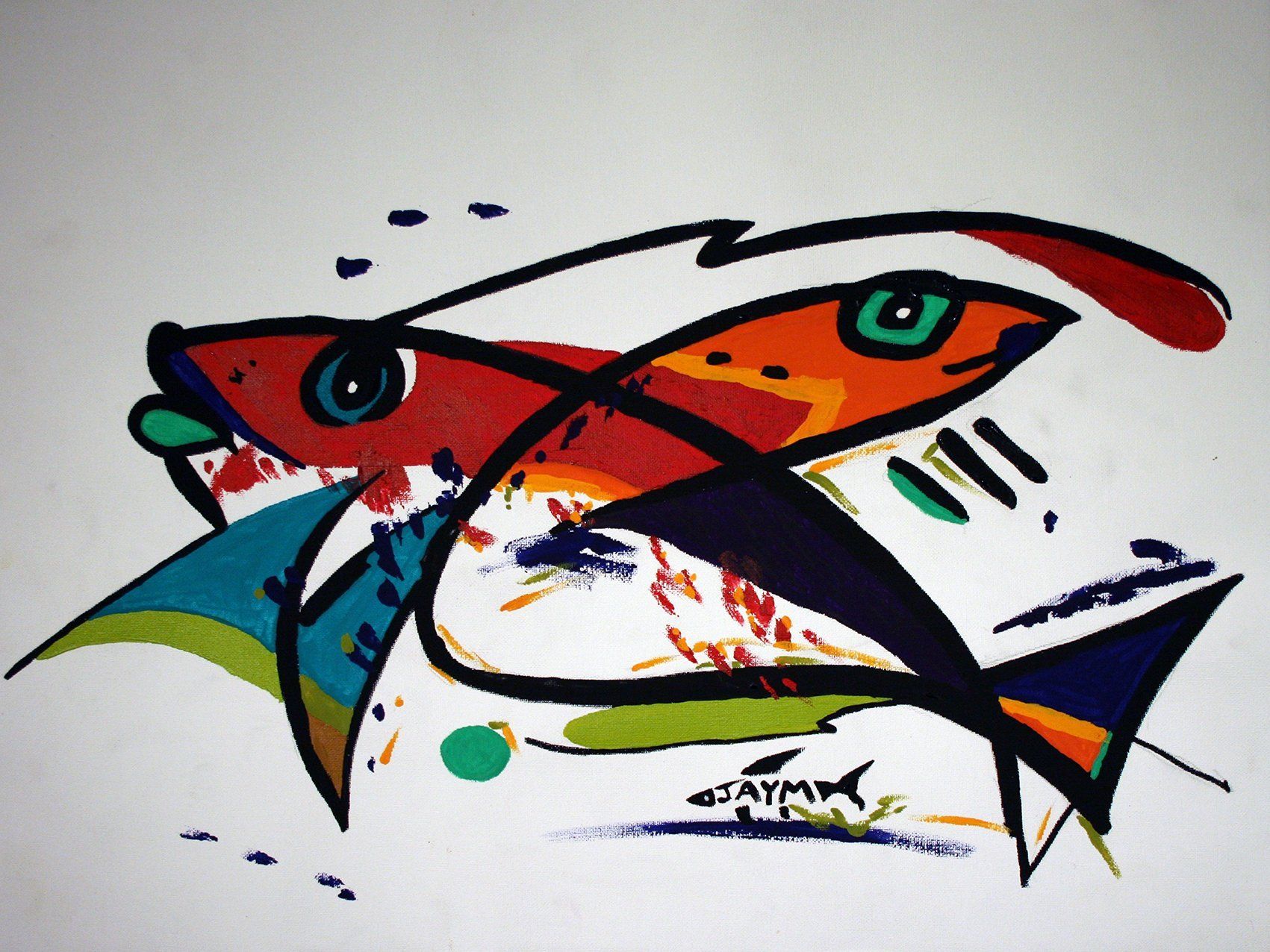 Entrelacement de poissons ou symbole de l'amour, oeuvre signé par l'artiste de Durtol Jaym.