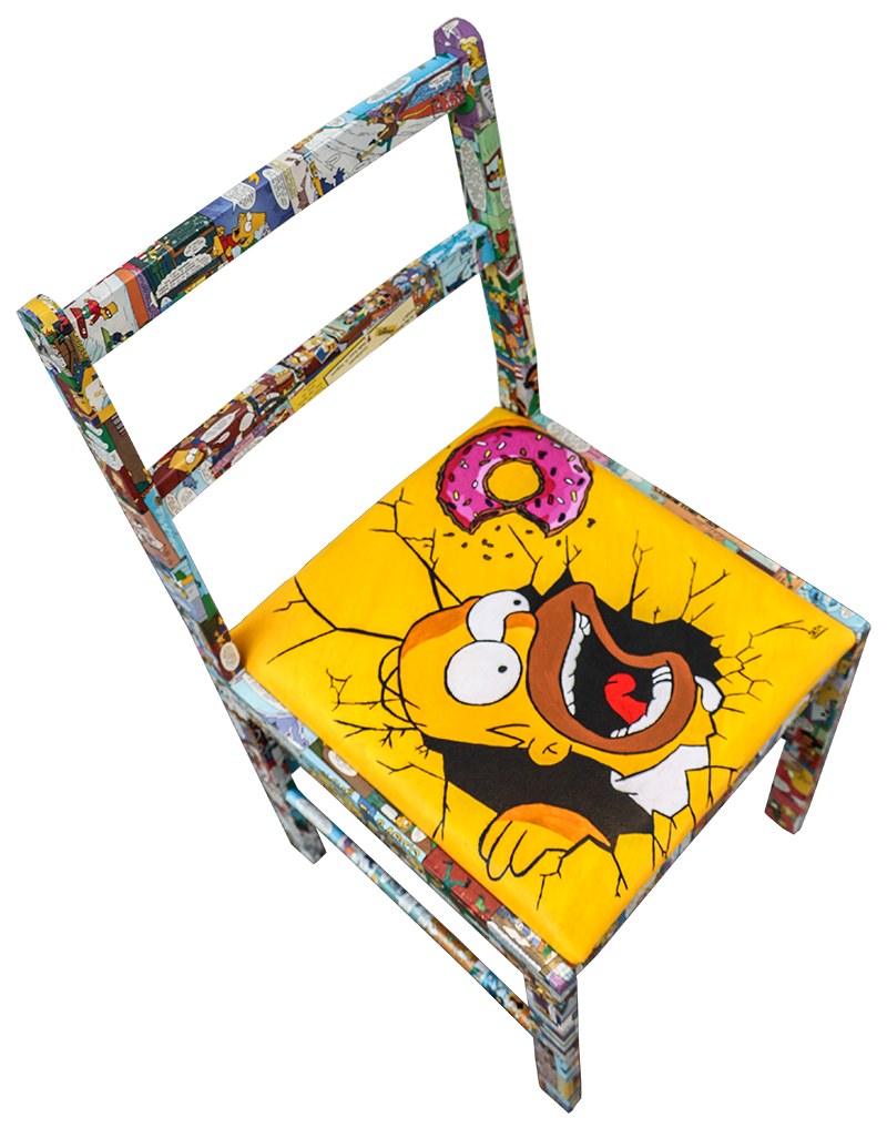 Magnifique chaise Simpson, homer et son fameux donuts, faites main par l'artiste JAYM