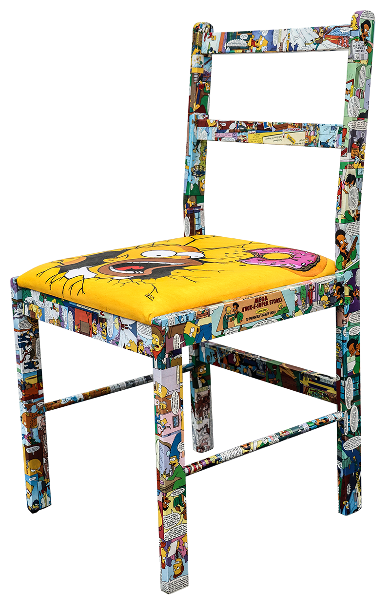 Jaym made this chair on the theme of Homer simpson, unique work, original and signed, handmade !