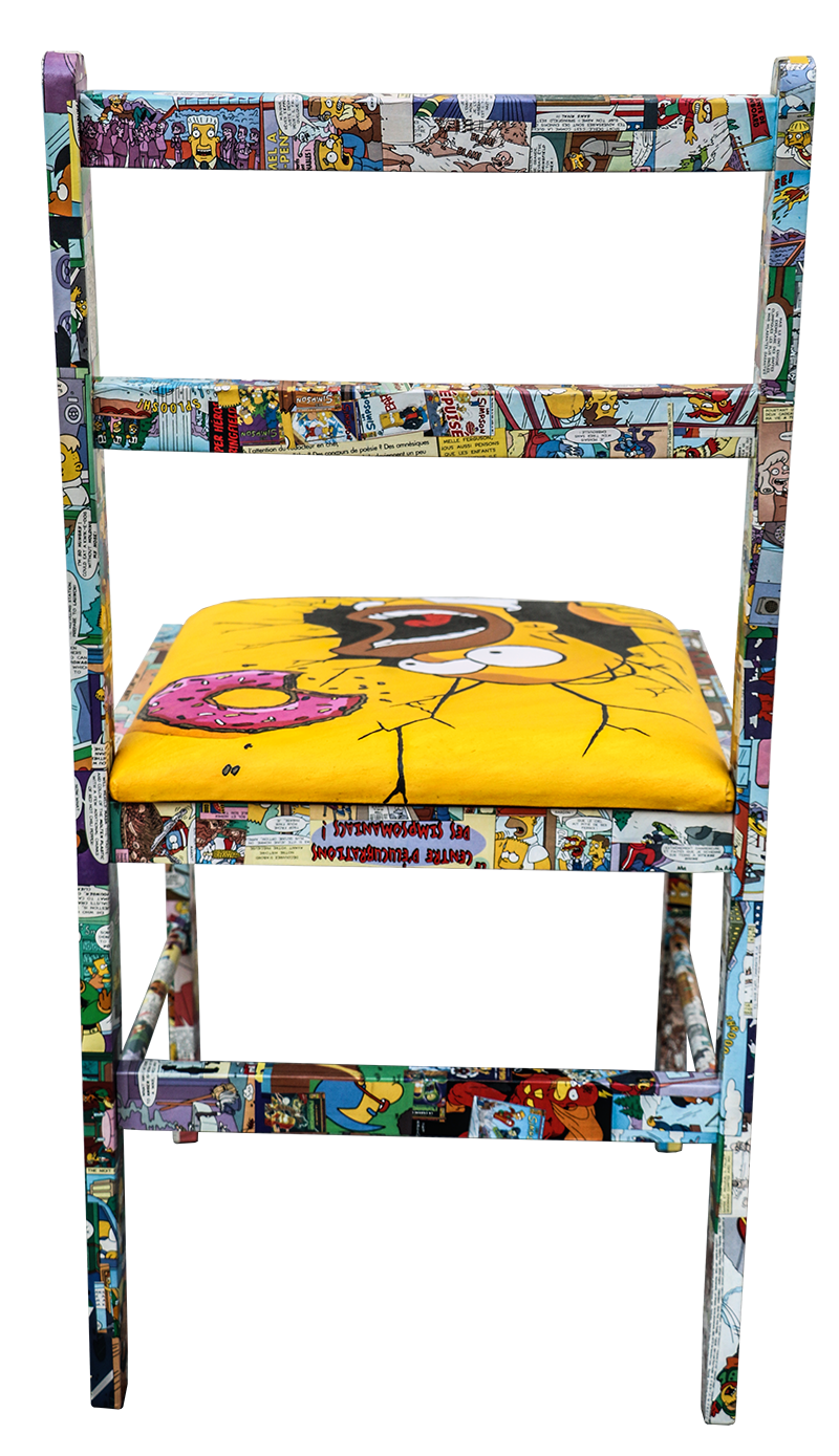 Dos de la chaise de l'artiste JAYM, jonathan Simon de Séverac, oeuvre signé, unique et original