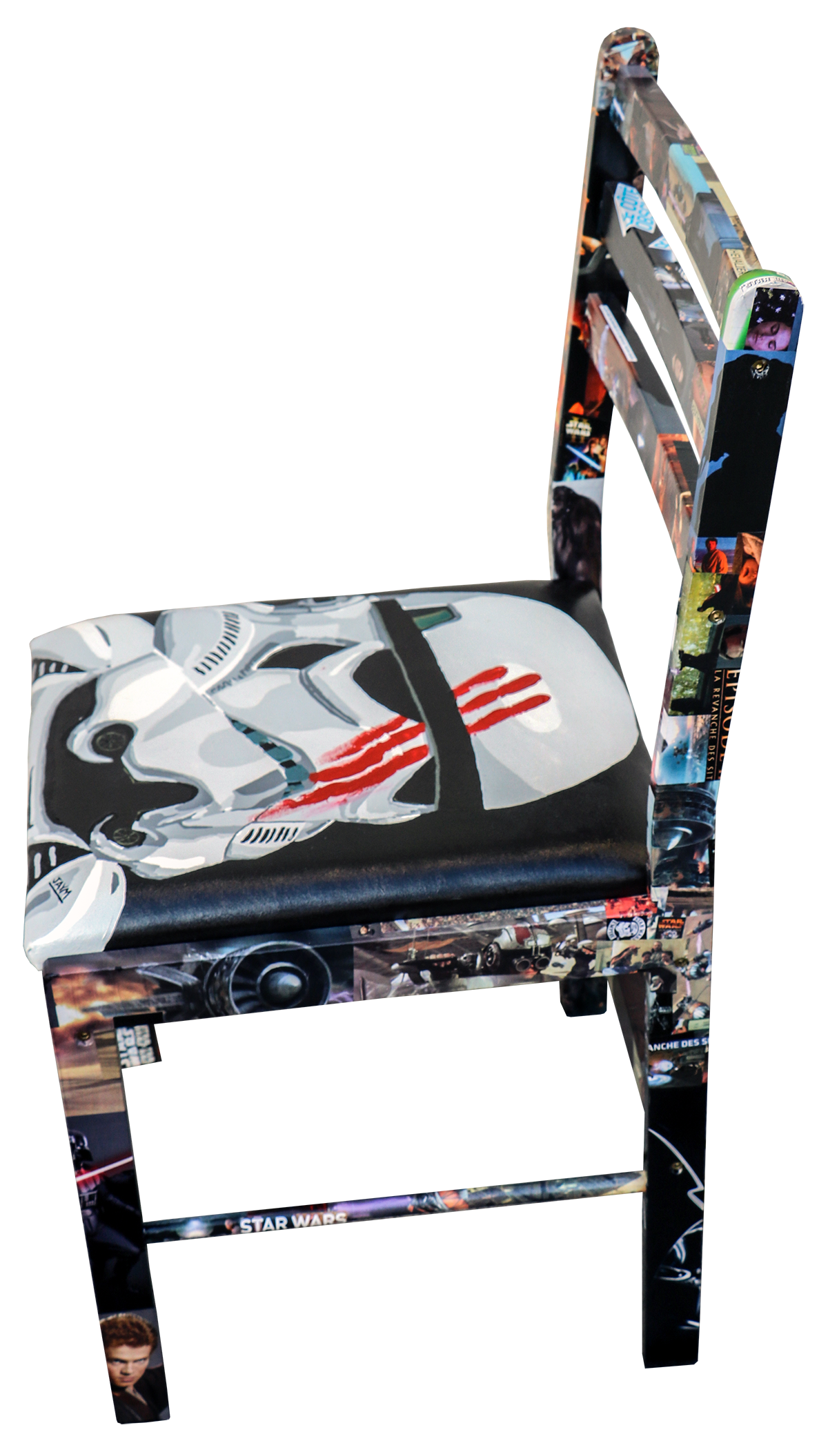 Profil d'une chaise star wars, peinte par l'artiste jaym, acrylique sur tissus et marouflage, oeuvre unique, signé et authentique