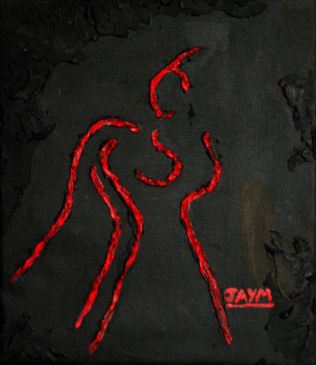 Silhouette de femme pulpeuse, enduit mural sur toile.