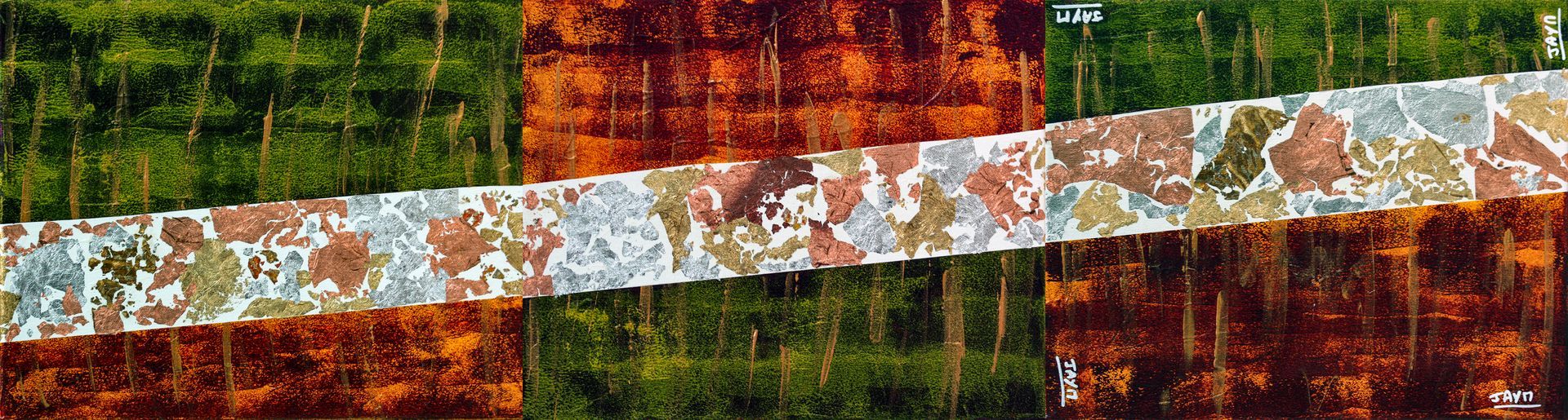 les tableaux du triptyque avec une alternance de couleur.