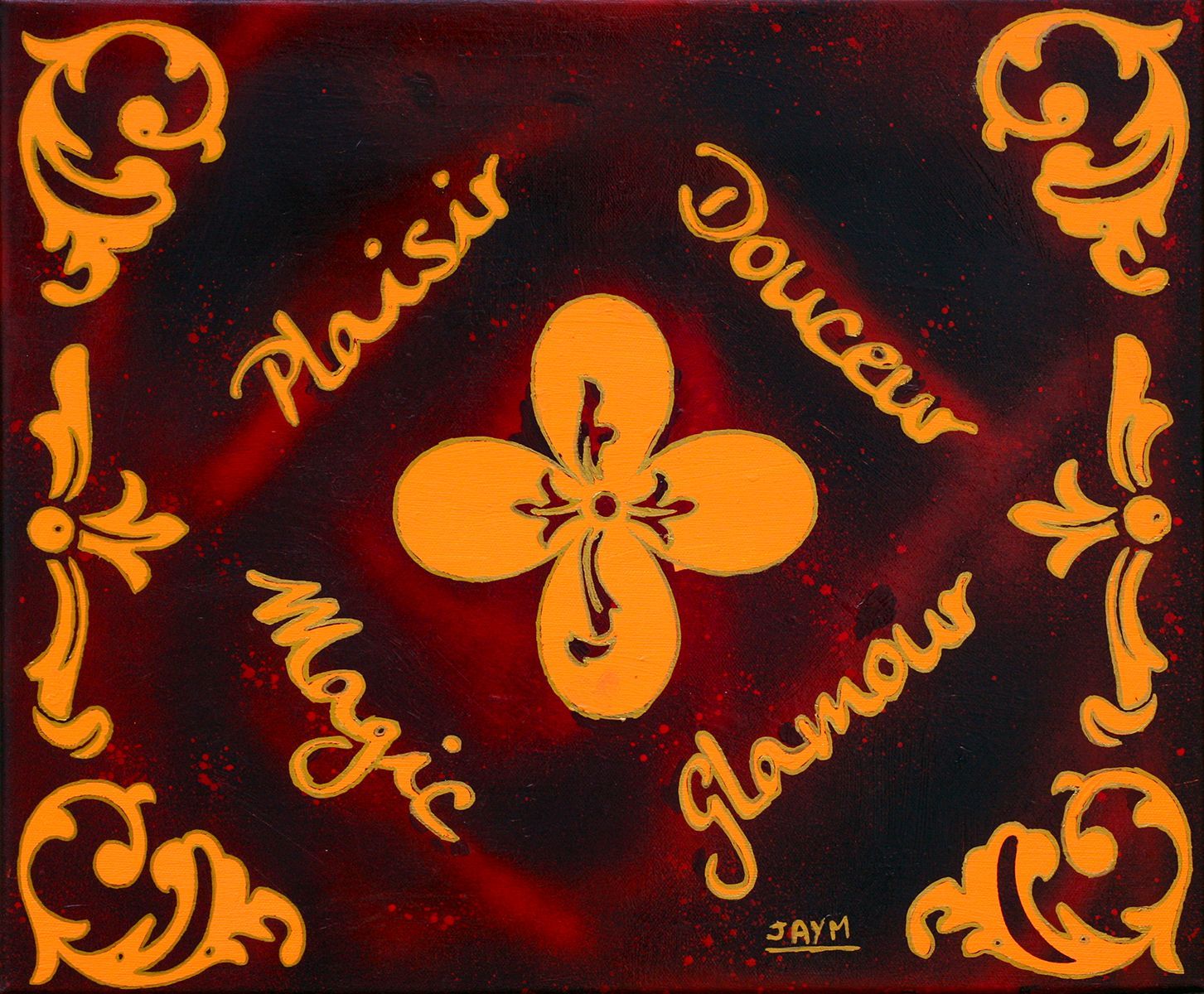 Plaisir, douceur, magie, amour, avec une fleur au milieu pour l'amour de l'art.