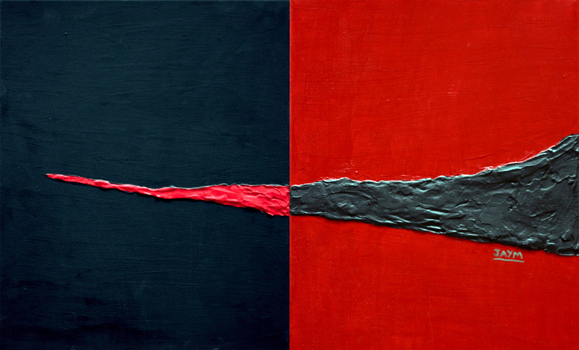 Diptyque abstrait avec texture pour donner du relief à l’œuvre. Le rouge et le noir de Stendhal.