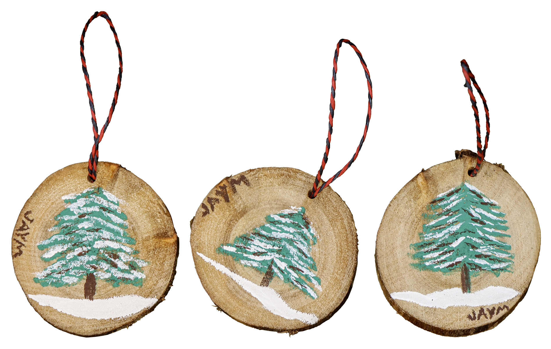 Peindre sur des rondelles de bois à suspendre dans un sapin de noël