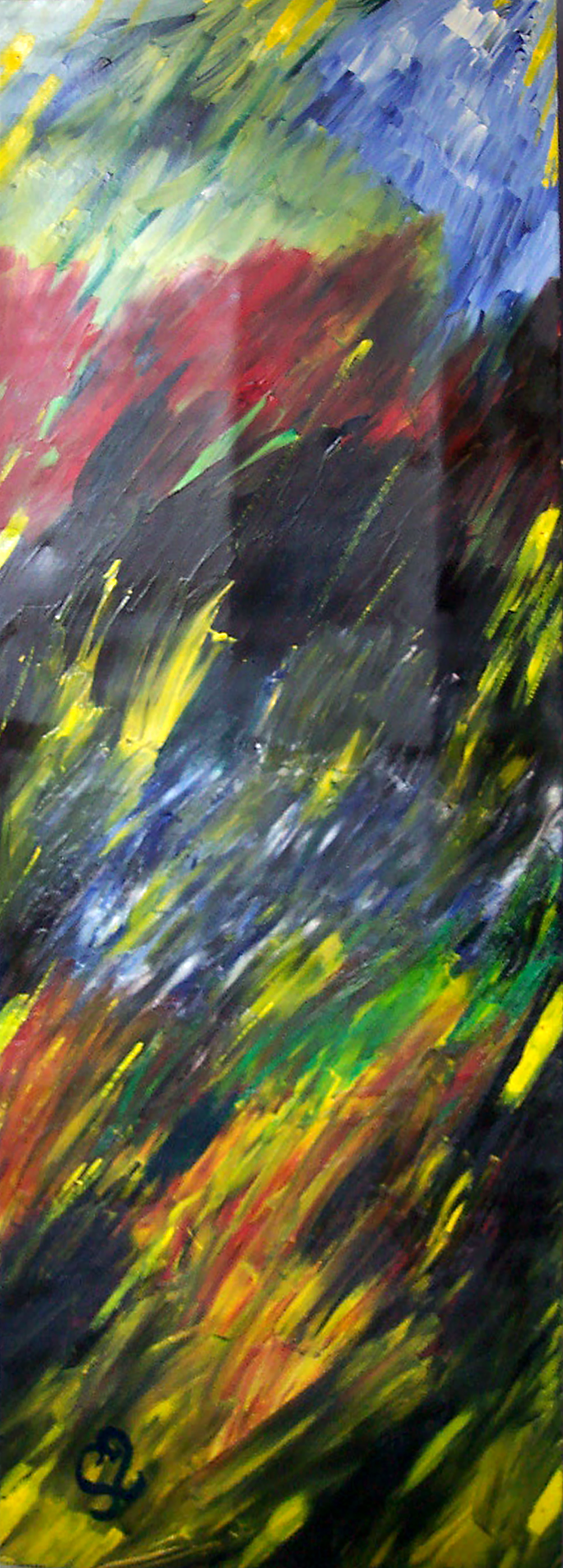 Oeuvre huile et acrylique mélangé, comme quoi c'est possible. Signé Jaym elle représentet tout simplement une savane verdoyante et dense.
