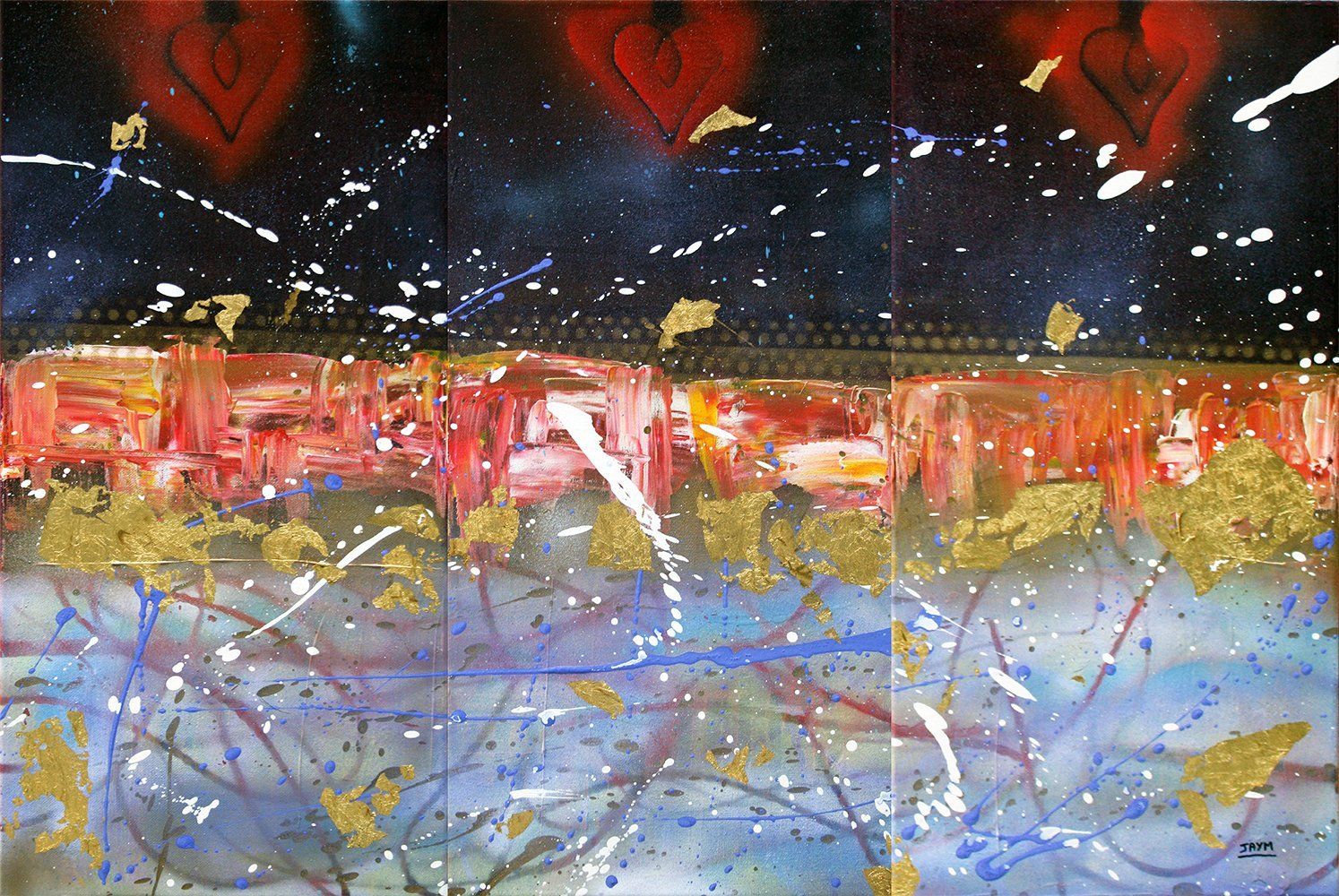 Feuilles d'or pour agrémenter et apporter une finition luxueuse à cette oeuvre de JAYM