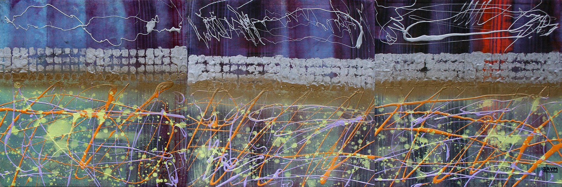 Triptyque abstrait signé de l'artiste Jonathan Simon de Séverac résidant à Durtol dans le 63