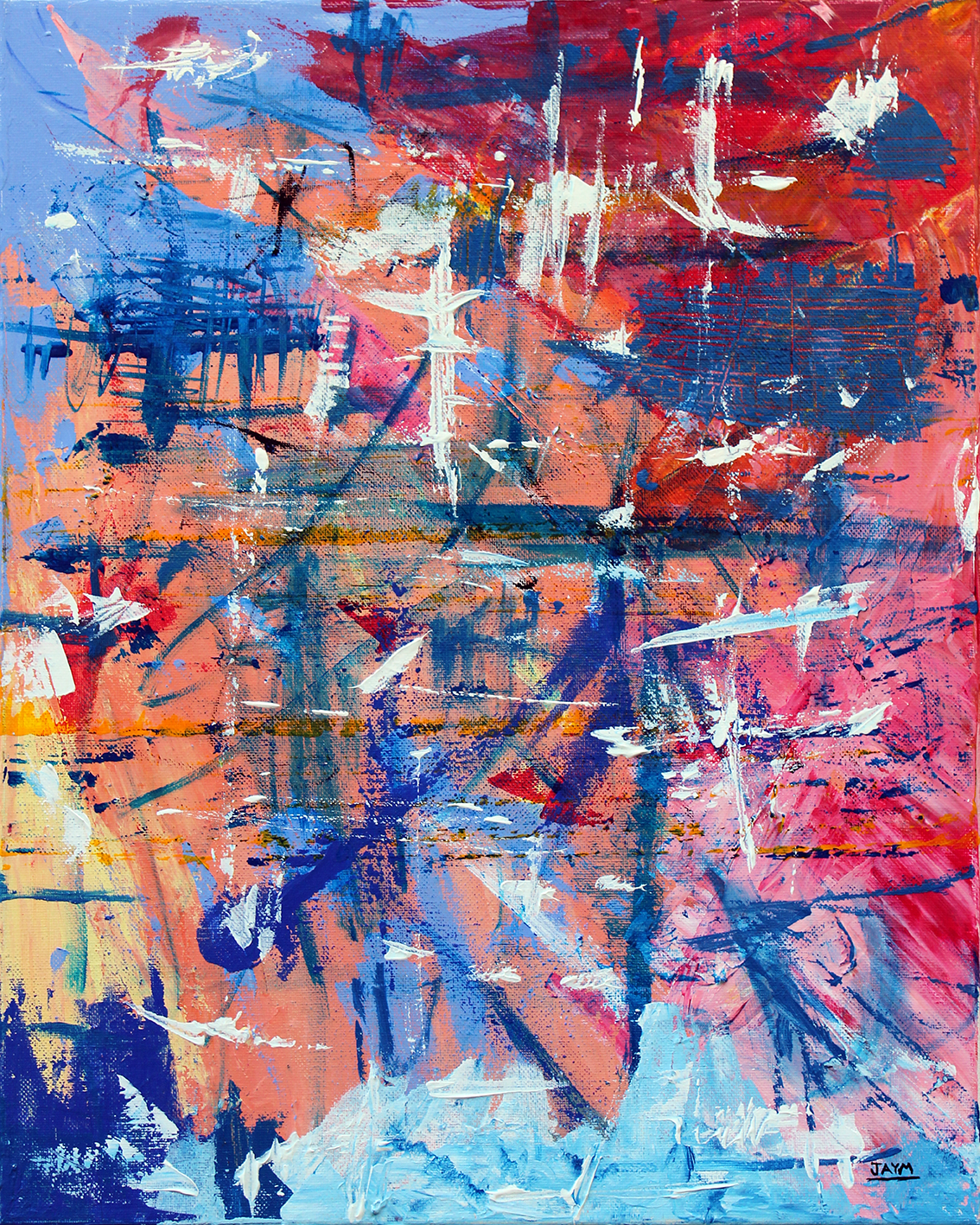 Oeuvre abstraite qui parle de l'apocalypse inévitable du monde avec une projection de millions de couleurs. Signé Jaym