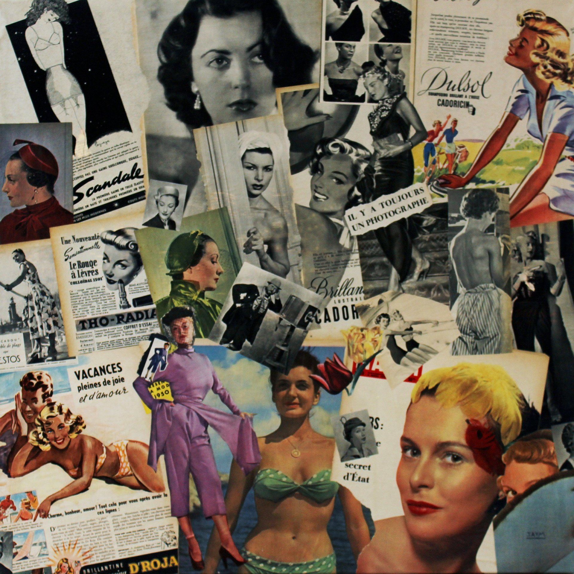 Recyclage de vieux morceaux de papiers pour la réalistaion de cette oeuvre sur le thème des années 50.