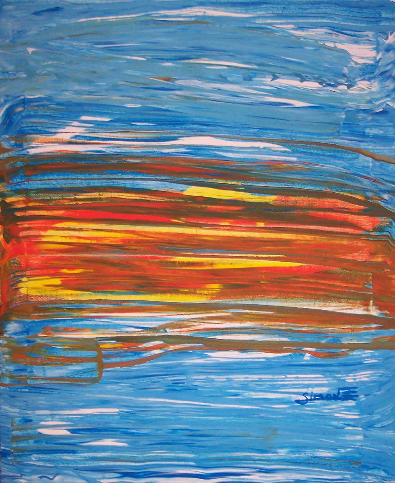 Coucher de soleil abstrait signé Jaym