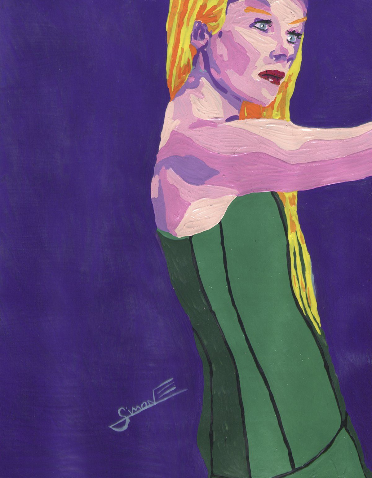 Blonde au bustier vert