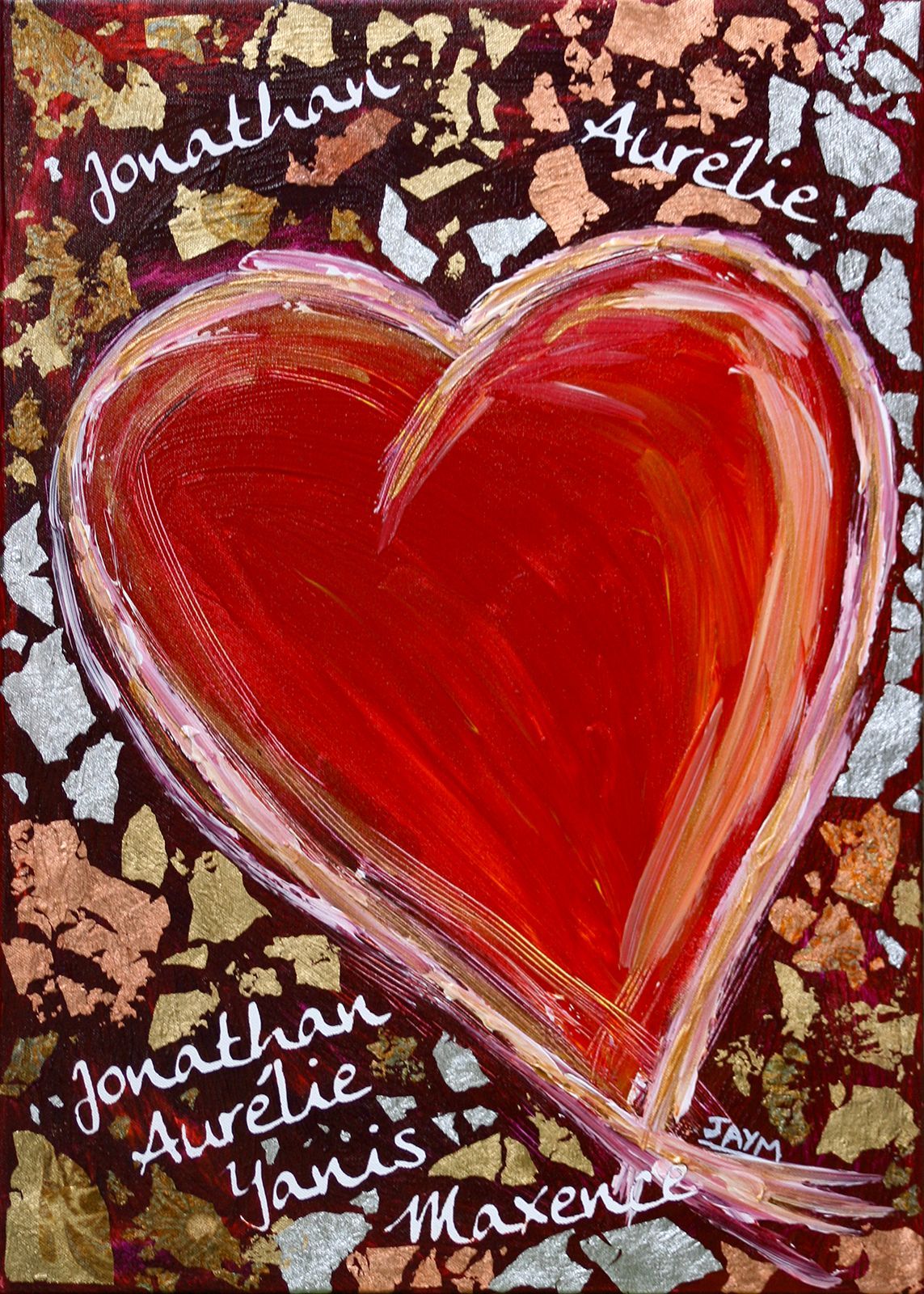 Les lettres du pseudonyme de JAYM représentent les 4 initiales des membres de sa famille.