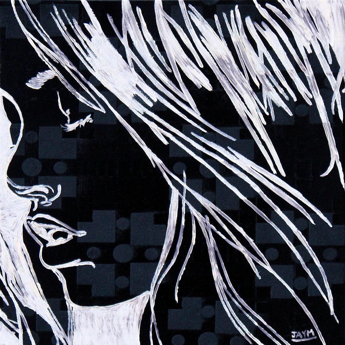 Visage de profil au traits blancs.