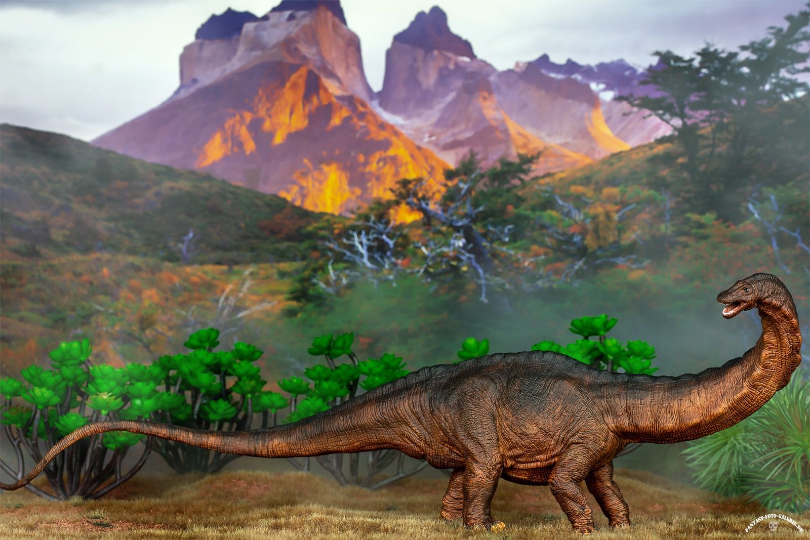 foto eines dioramas mit einem Apatosaurus