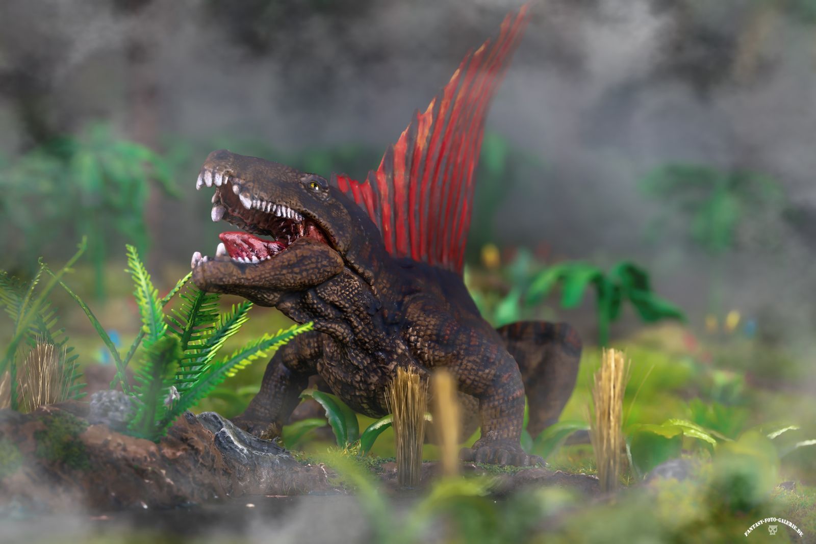 urzeitdiorama mit einem Pelycosaurier