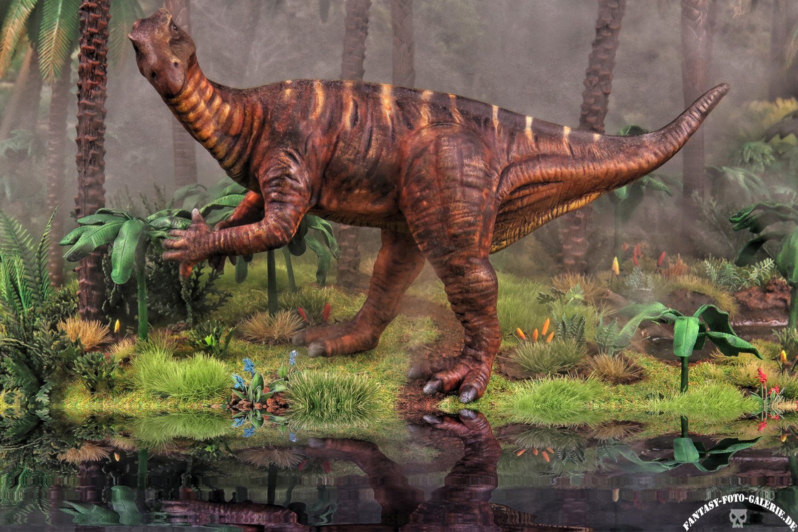 diorama mit einem Iguanodondinosaurier