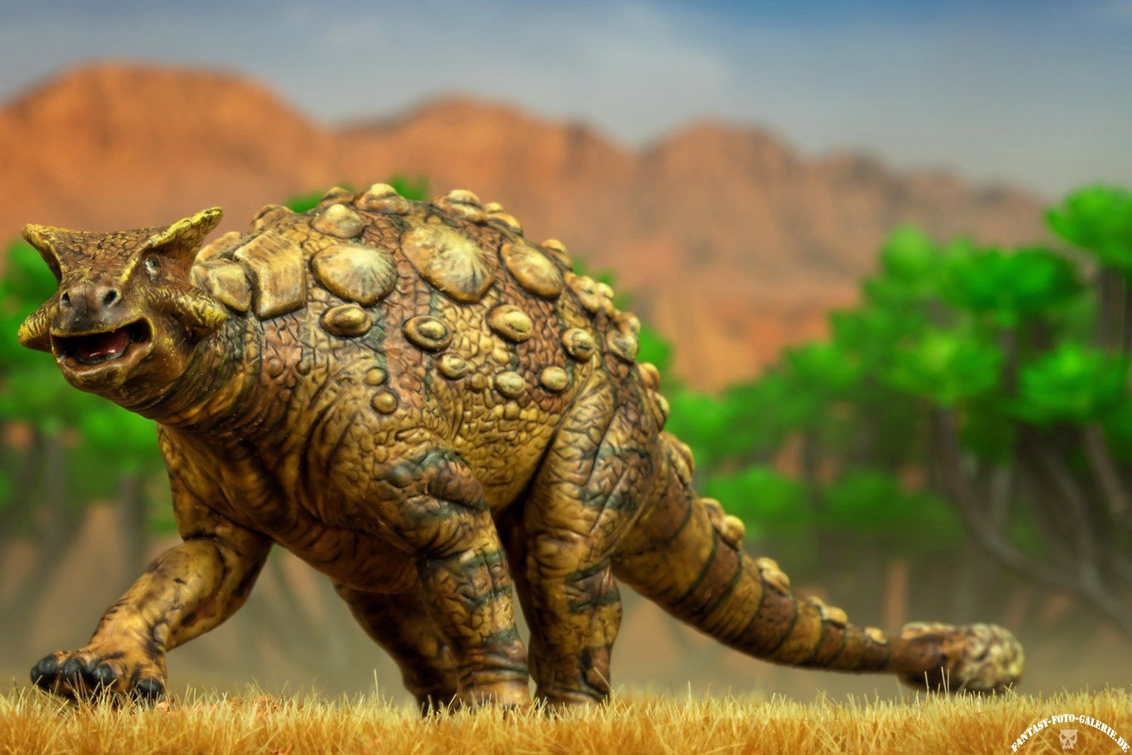 dinosaurierdiorama mit einem Ankylosaurus