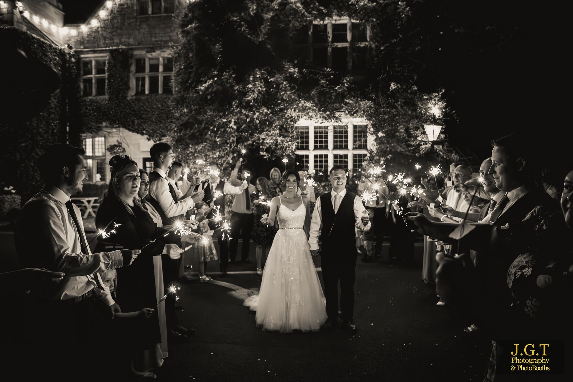 Twilight wedding in Warwickshire, near Leicestershire. Outdoor licensed wedding ceremony.