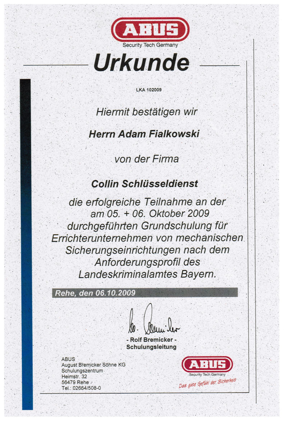 Urkunde LKA Schulung Urkunde LKA Schulung