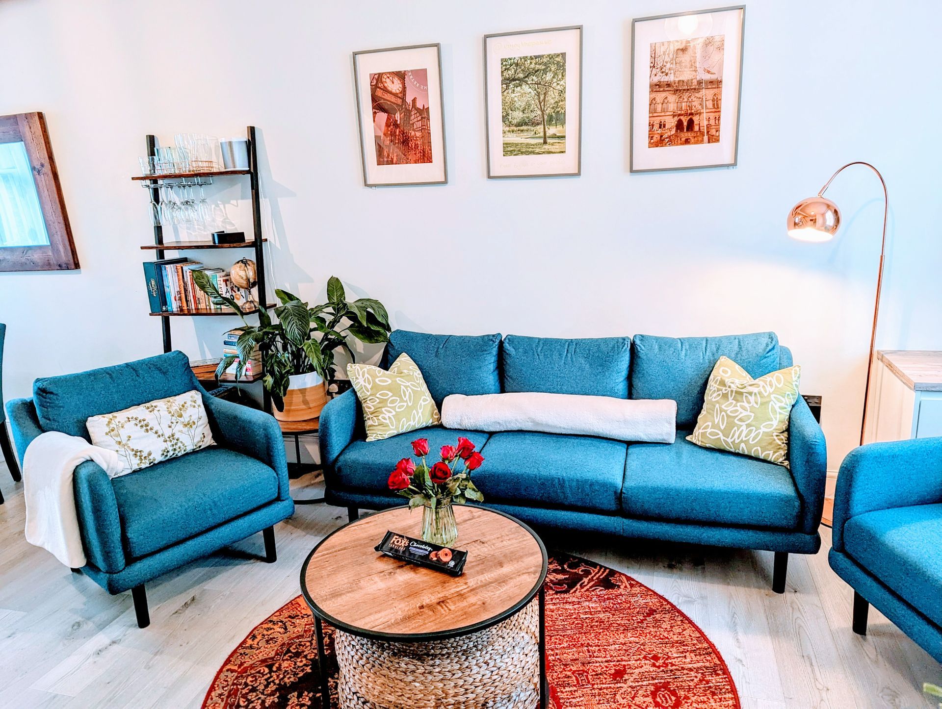 blue 3 seater sofa at enjoy the pause holiday home