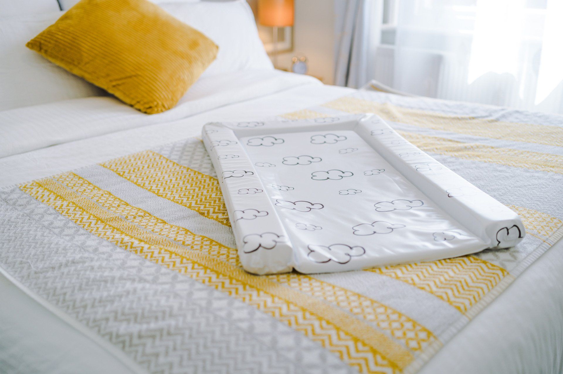 baby changing map on yellow towel