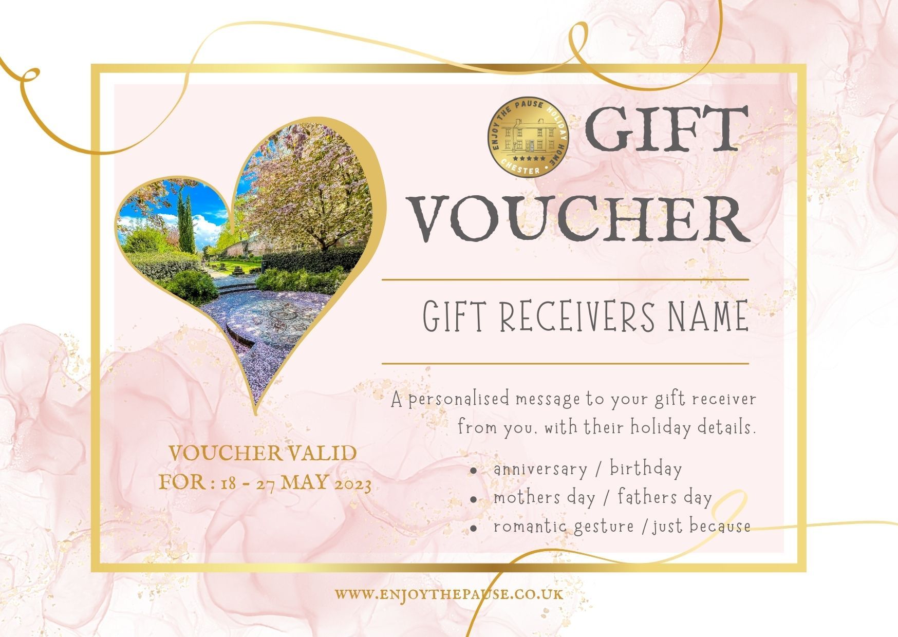 enjoy the pause gift voucher pink